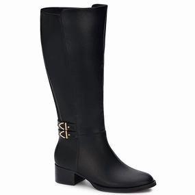 Women's Tall Riding Boots With Elastic On Shaft In Black Smooth Finish