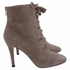 Jimmy Choo Cinder Lace-Up Ankle Boots in Brown Suede Polyester
