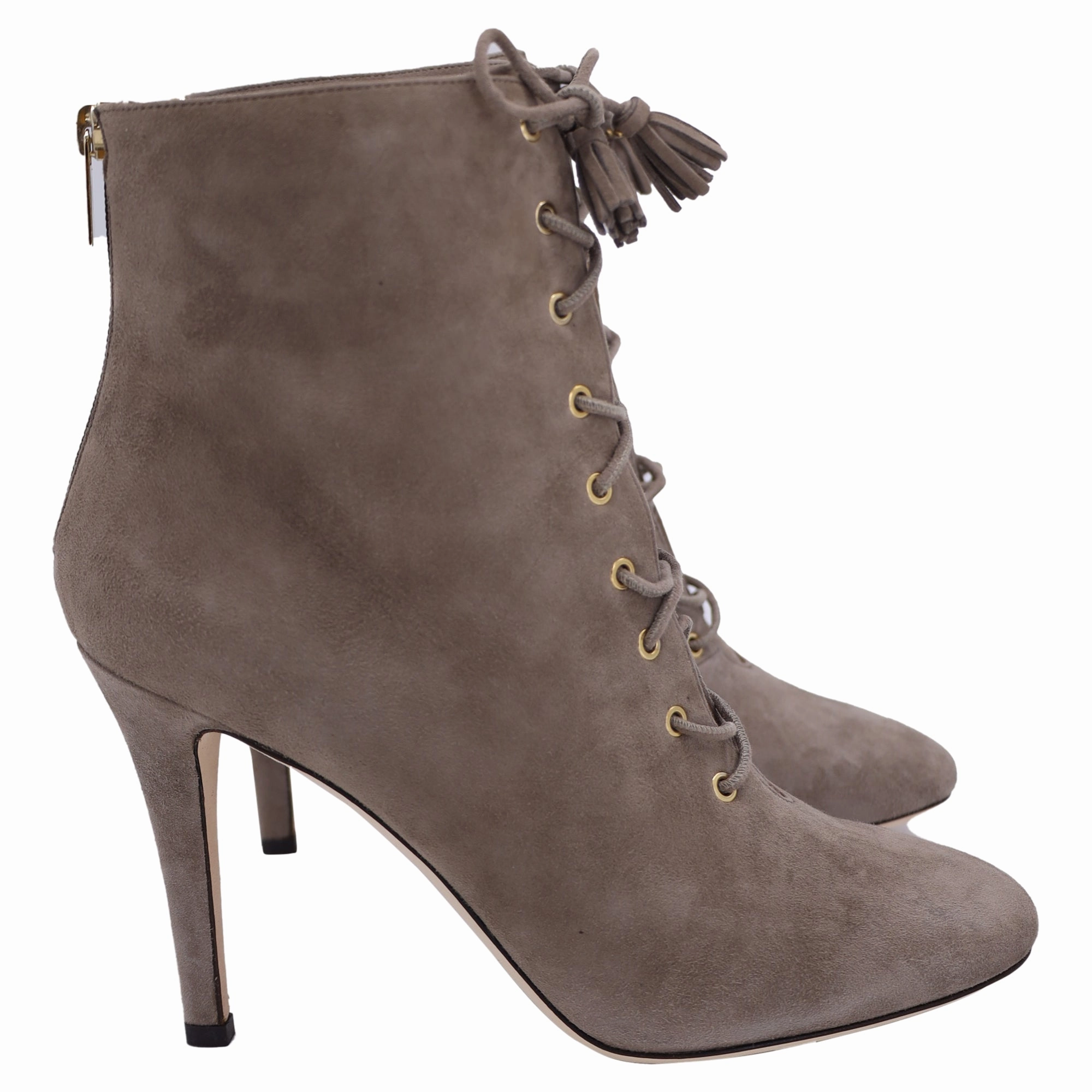 Jimmy Choo Cinder Lace-Up Ankle Boots in Brown Suede Slip Resistant Sole lace up closure