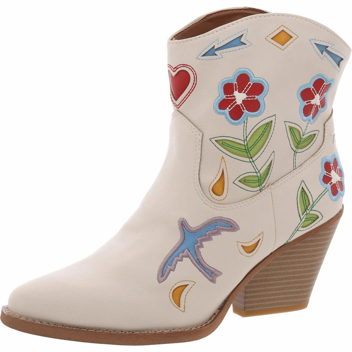 Roslyn Flower Womens Embroidered Faux Leather Cowboy, Western Boots Comfort Lining Snowy Path Stable Support Remote Hiking