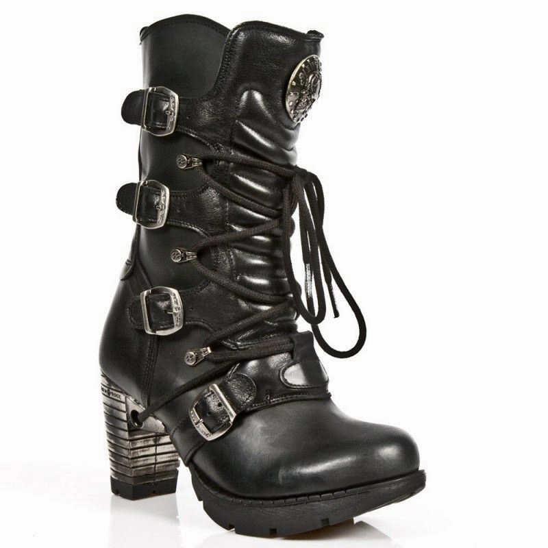 Outback Proof New Rock Ladies Black Leather Metallic Gothic Boots- TR003-S1