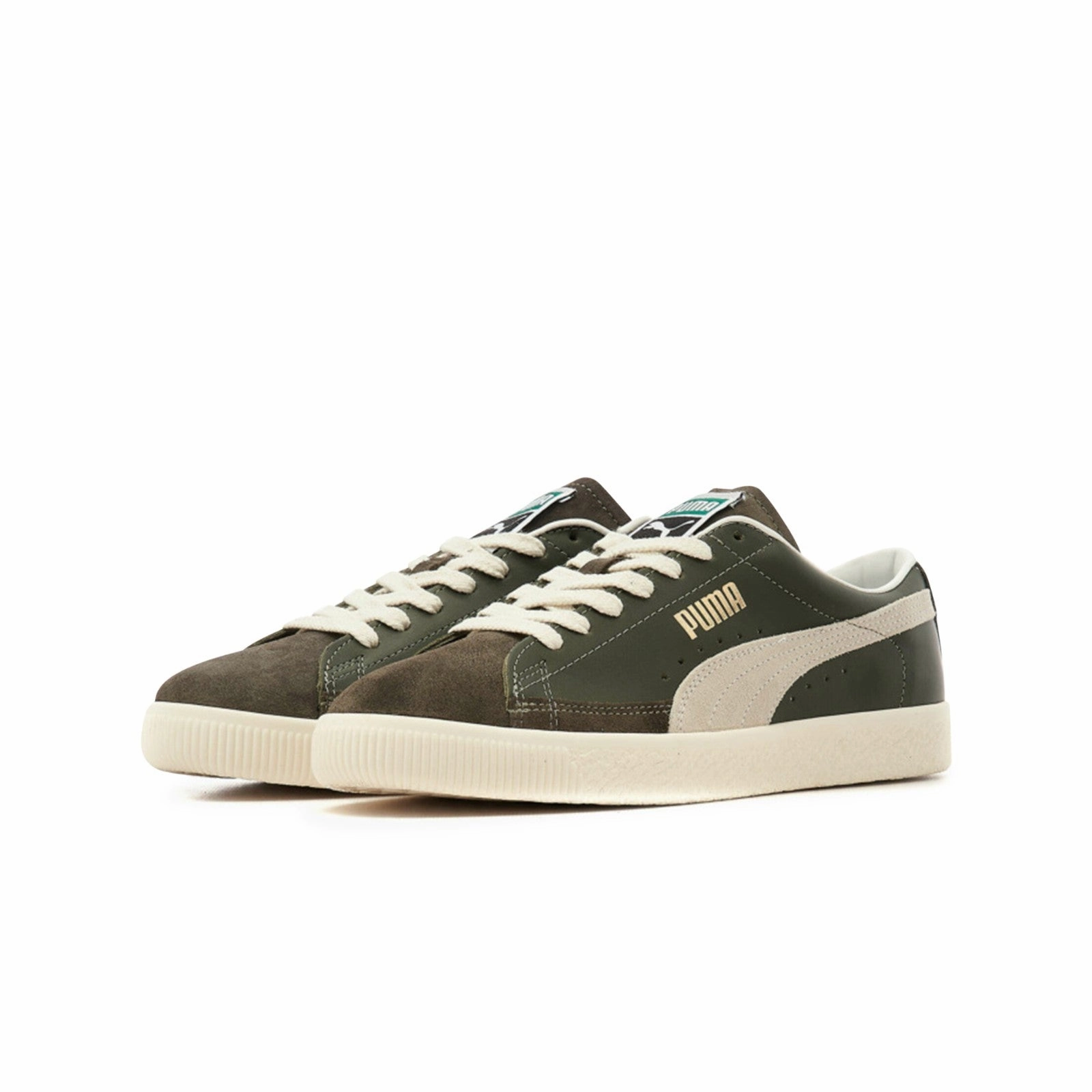 Waffle Traction Outsole Seamless Upper Fabric Puma Basket VTG (Forest Night-Puma White) Men's Shoes 374922-14