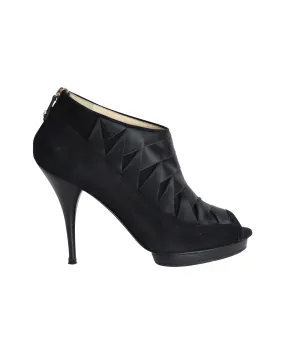 Oscar de la Renta Peep-Toe Platform Boots in Black Satin High Traction Adventure Journey Thermal Core Outdoor Explorer