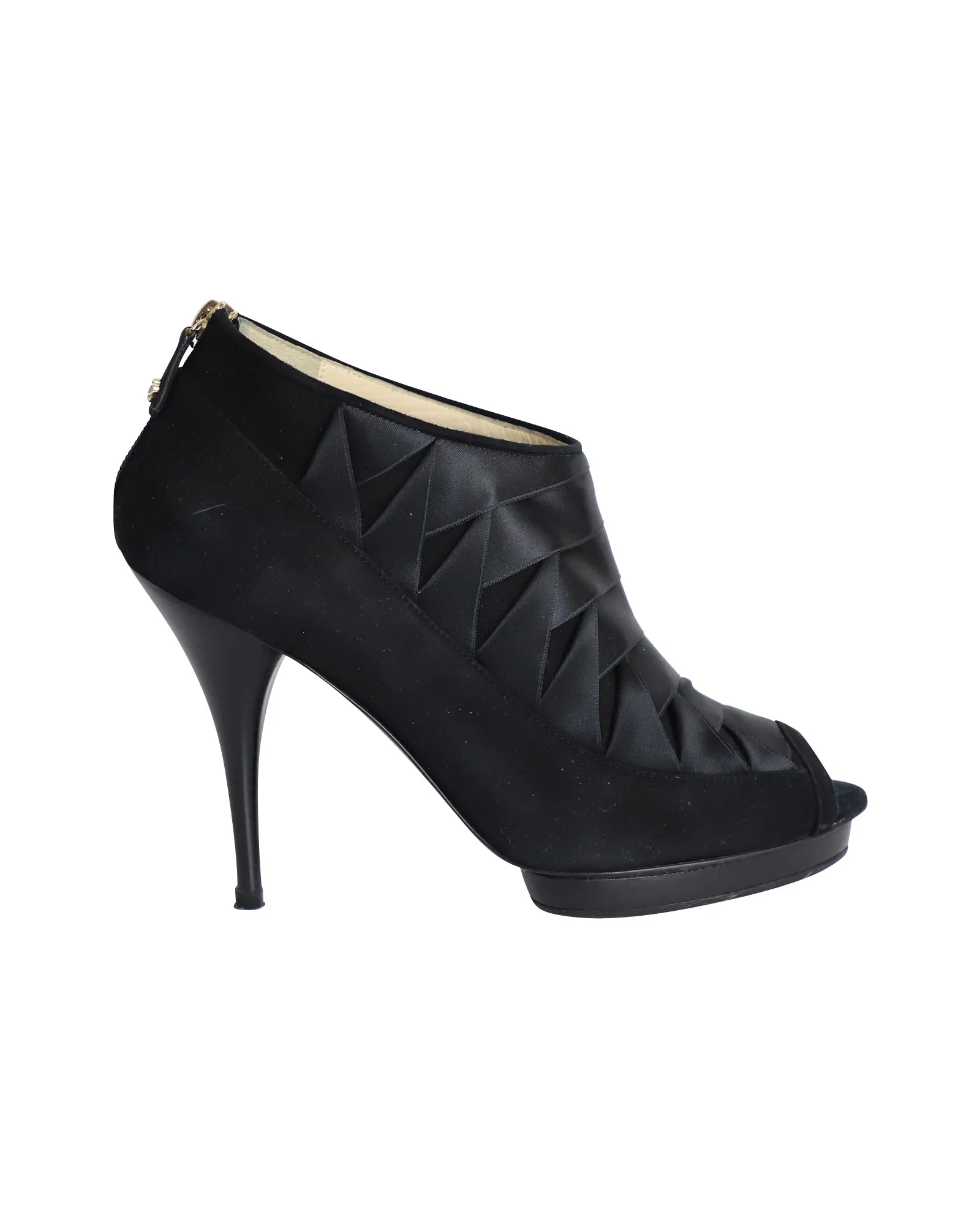Oscar de la Renta Peep-Toe Platform Boots in Black Satin High Traction Adventure Journey Thermal Core Outdoor Explorer