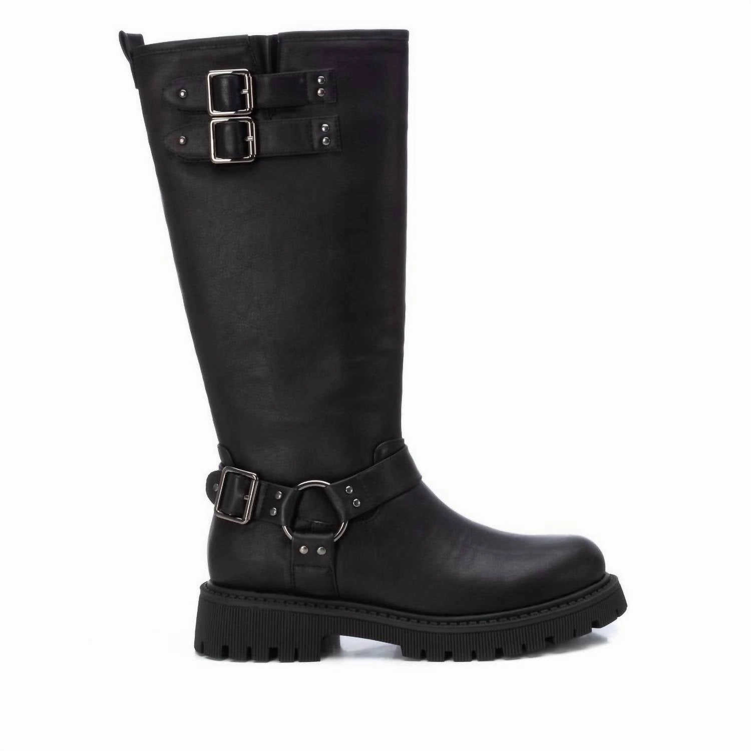 Women's Biker Boots In Black Breathable Rough Trail Hiker