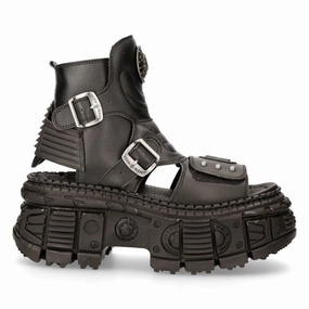 Shock Absorbing Winter Walker New Rock Black VEGAN Leather Boot Sandals-BIOS106-V3