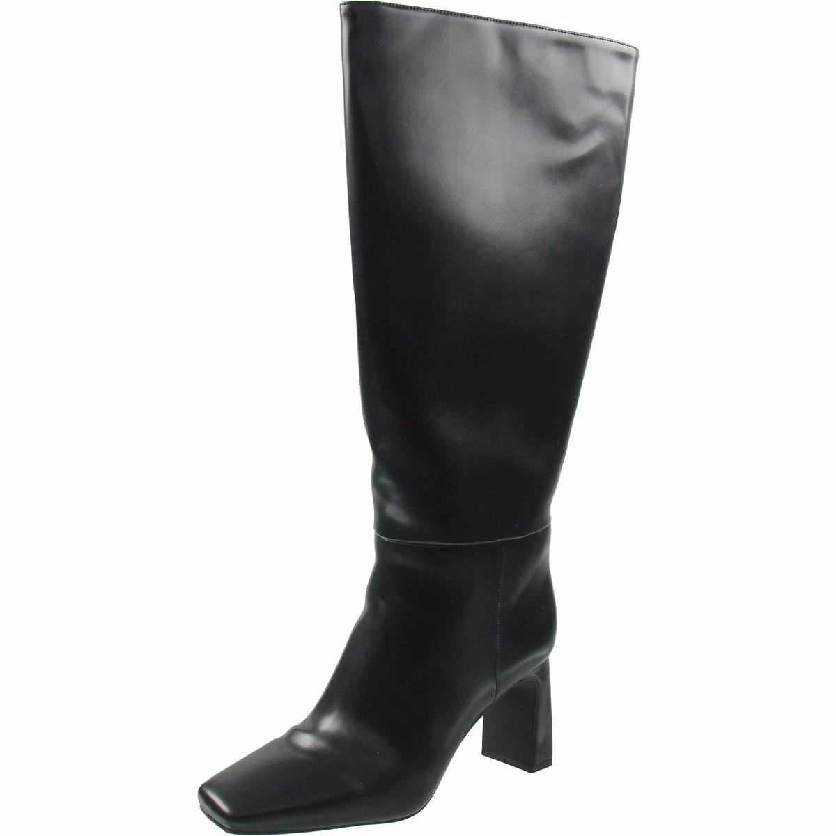 ODINA Womens Wide Calf Faux Leather Knee-High Boots Warm Touch