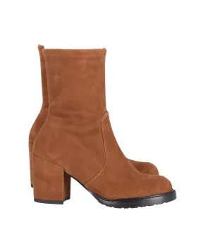 Practical Use Stuart Weitzman Dalenna Sock Ankle Boots in Tan Suede