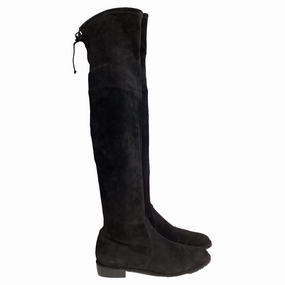Stuart Weitzman Lowland Over-The-Knee Boots in Black Suede Biker Tough
