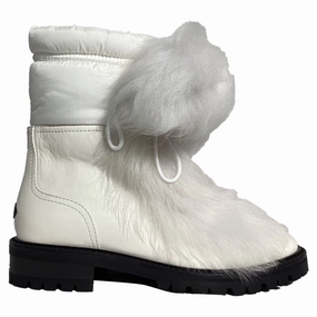Jimmy Choo Fur Trim Ankle Boots in White Leather Comfortable
