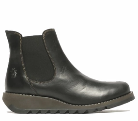 Quick Drying Urban Traveler Fly London Womens Black SALV Chelsea Leather Ankle Casual Wedge Heel Boots