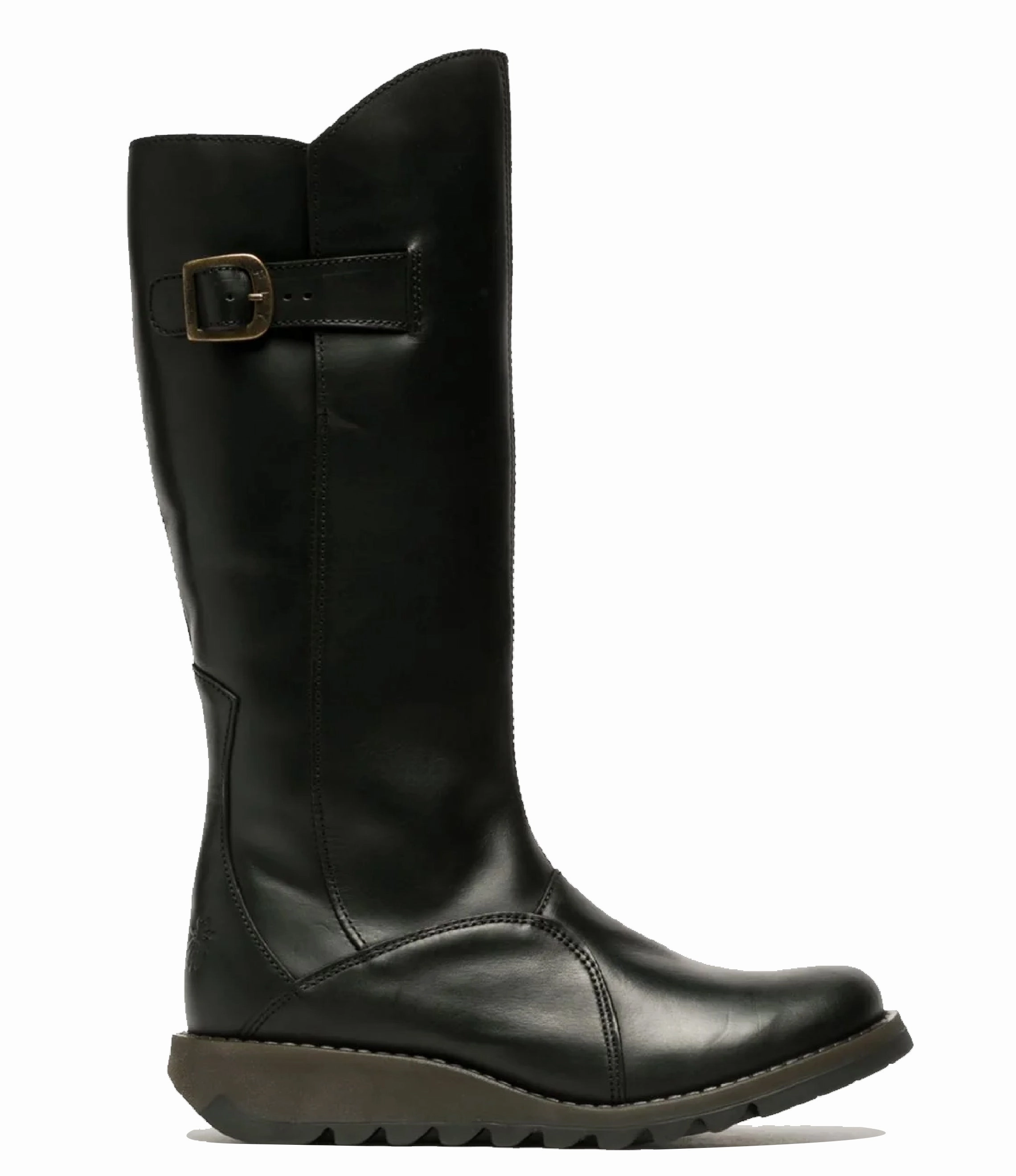 Quick Drying Stylish Explorer Breathable Snowy Path Fly London Womens Black MOL 2 Leather Wedge Heel Knee High Zip Up Boots