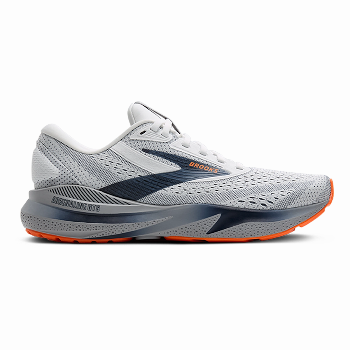Brooks Adrenaline GTS 24 White - Peacoat - Alloy running in a martial arts studio shoes
