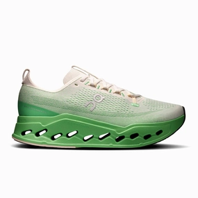 On | Men's Cloudsurfer Max Running Shoes - Ivory/Honeydew running in groups running in a swimming pool area shoes