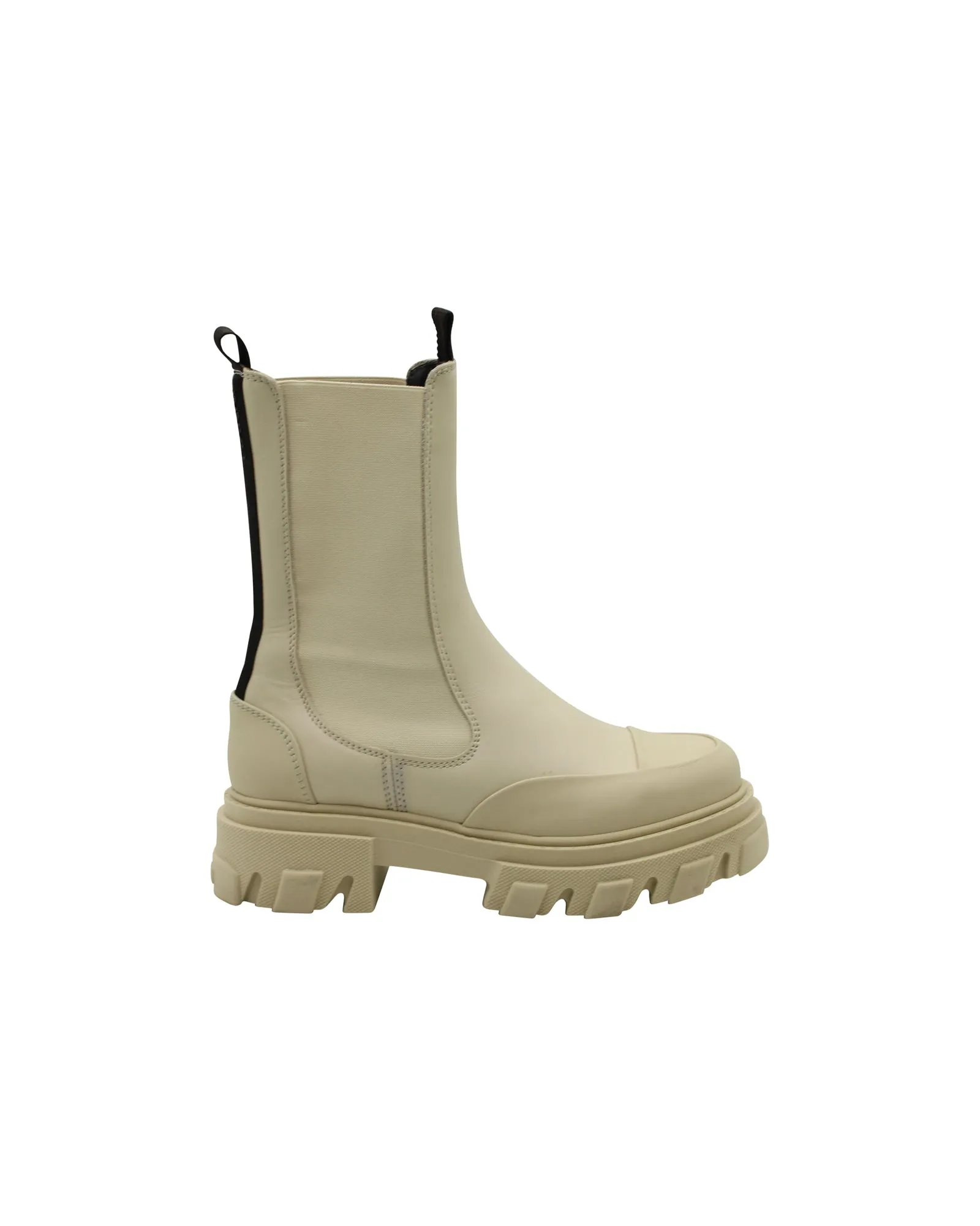 Ganni Chunky Ankle Boots in Cream Leather Outdoor Style Padded Liner