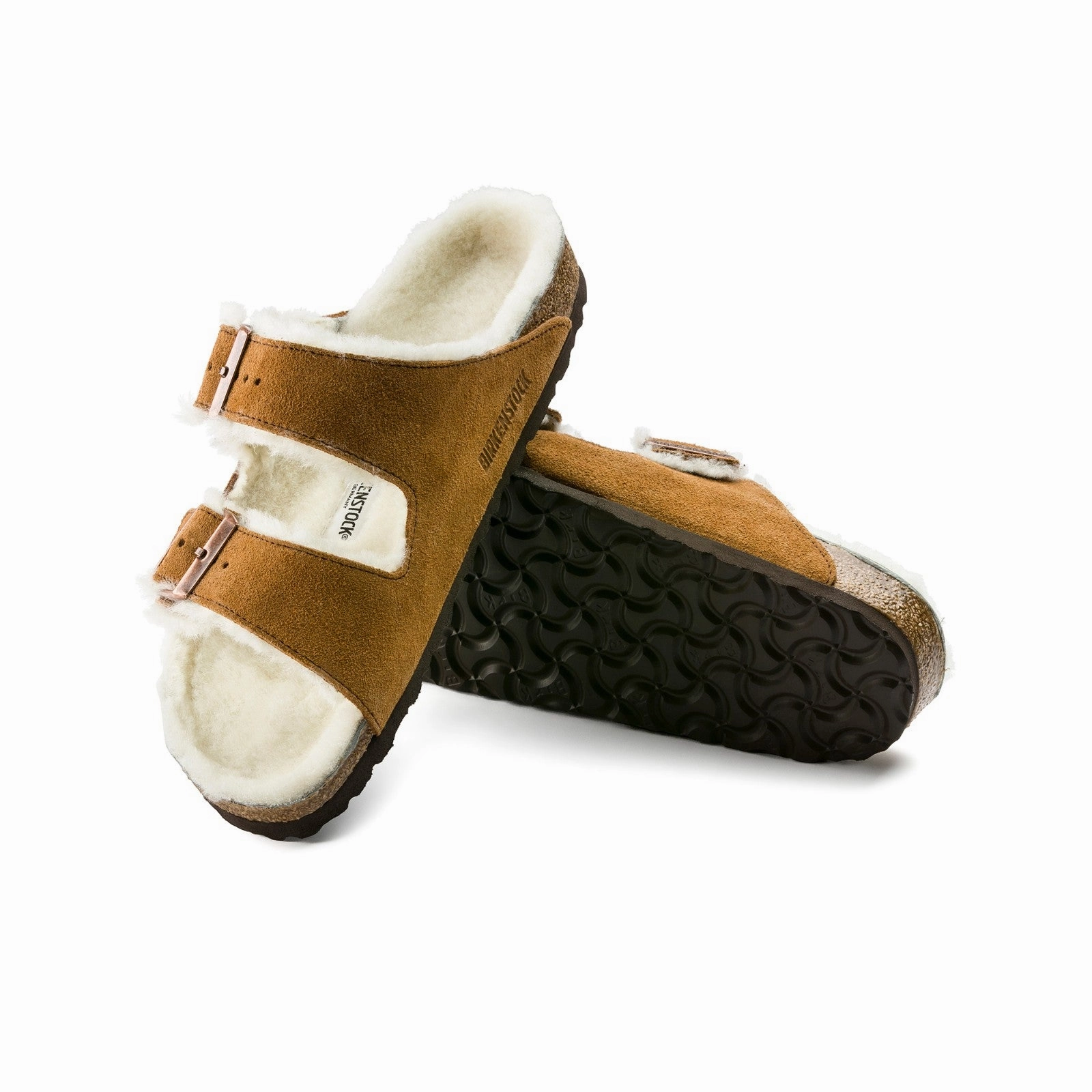Birkenstock Arizona Shearling Suede Leather (Mink) Women's Sandals 1001135  1001135 Elasticated AdjustableStrap