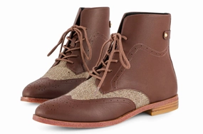 Comfort Gusset Mayet Boots In Brown Herringbone