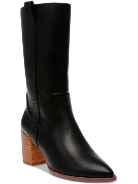 Tezza Womens Faux Leather Zipper Mid-Calf Boots Water-resistant