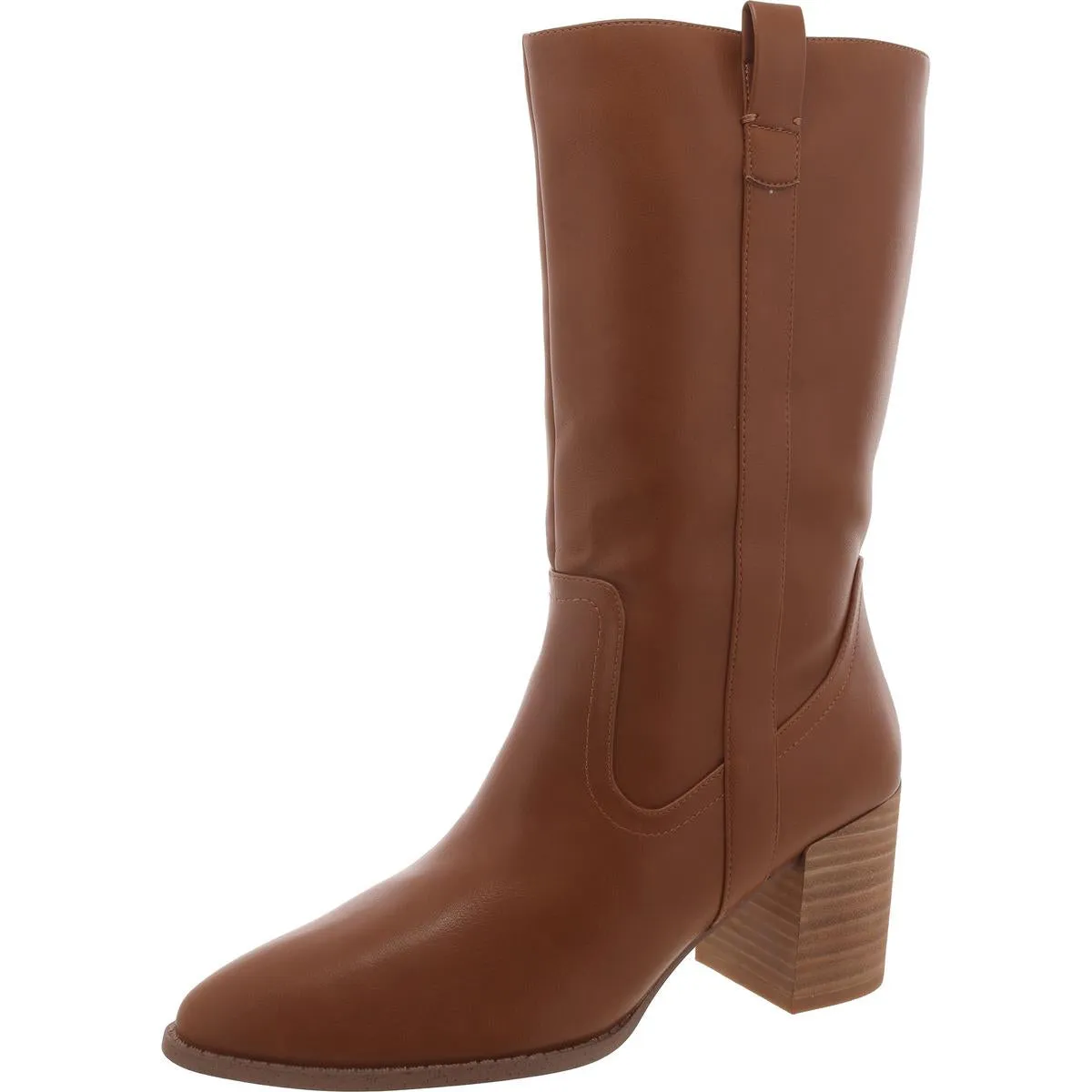 Tezza Womens Faux Leather Zipper Mid-Calf Boots Seamless Comfort Daily Walks
