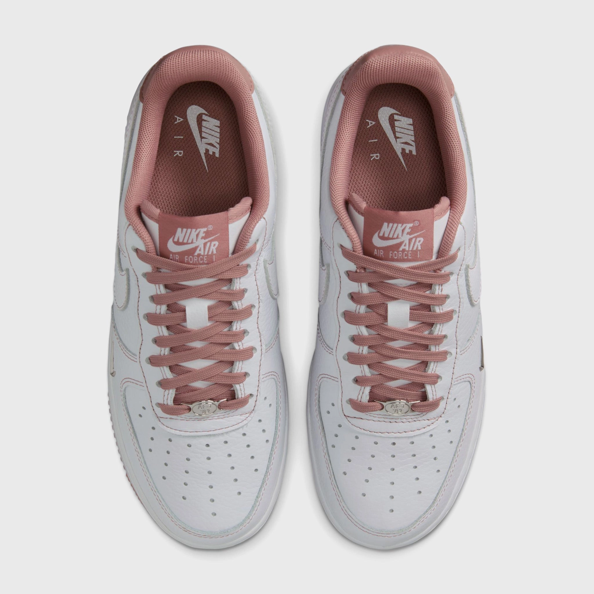 Nike Women's Air Force 1 '07 Mini Jewel White / Particle Pink - Metallic Silver Tapered Collar Padding Flexible Torsion System