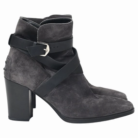 Zip Up Soft Lining Tod's Belt Ankle Boots in Grey Suede