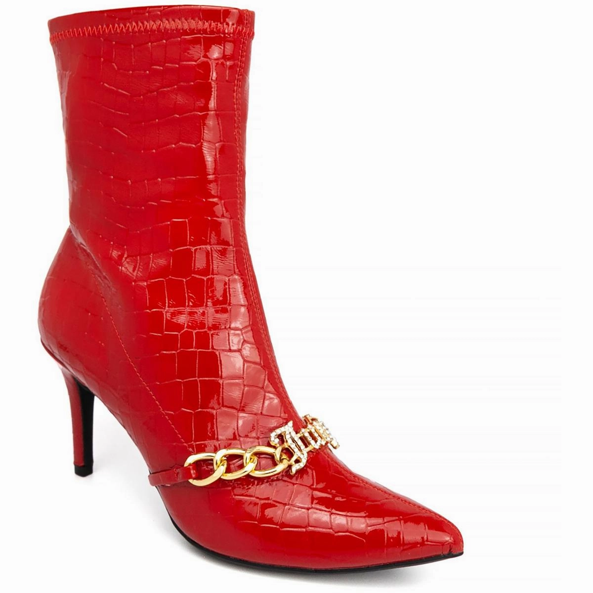 Tommi Womens Chain Faux Leather Ankle Boots Shockproof