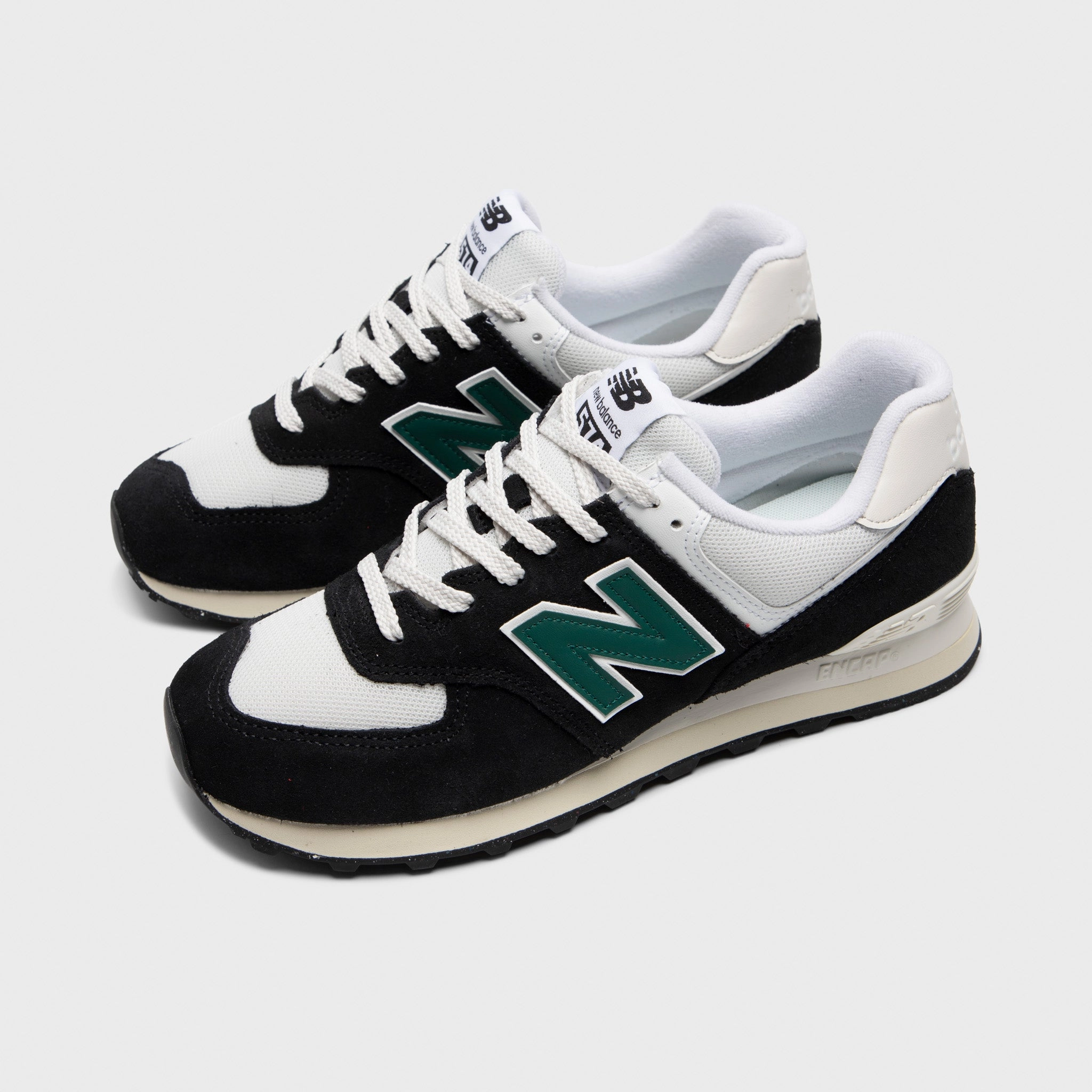 New Balance 574 Black / Green - White brushed - finish - design shoes
