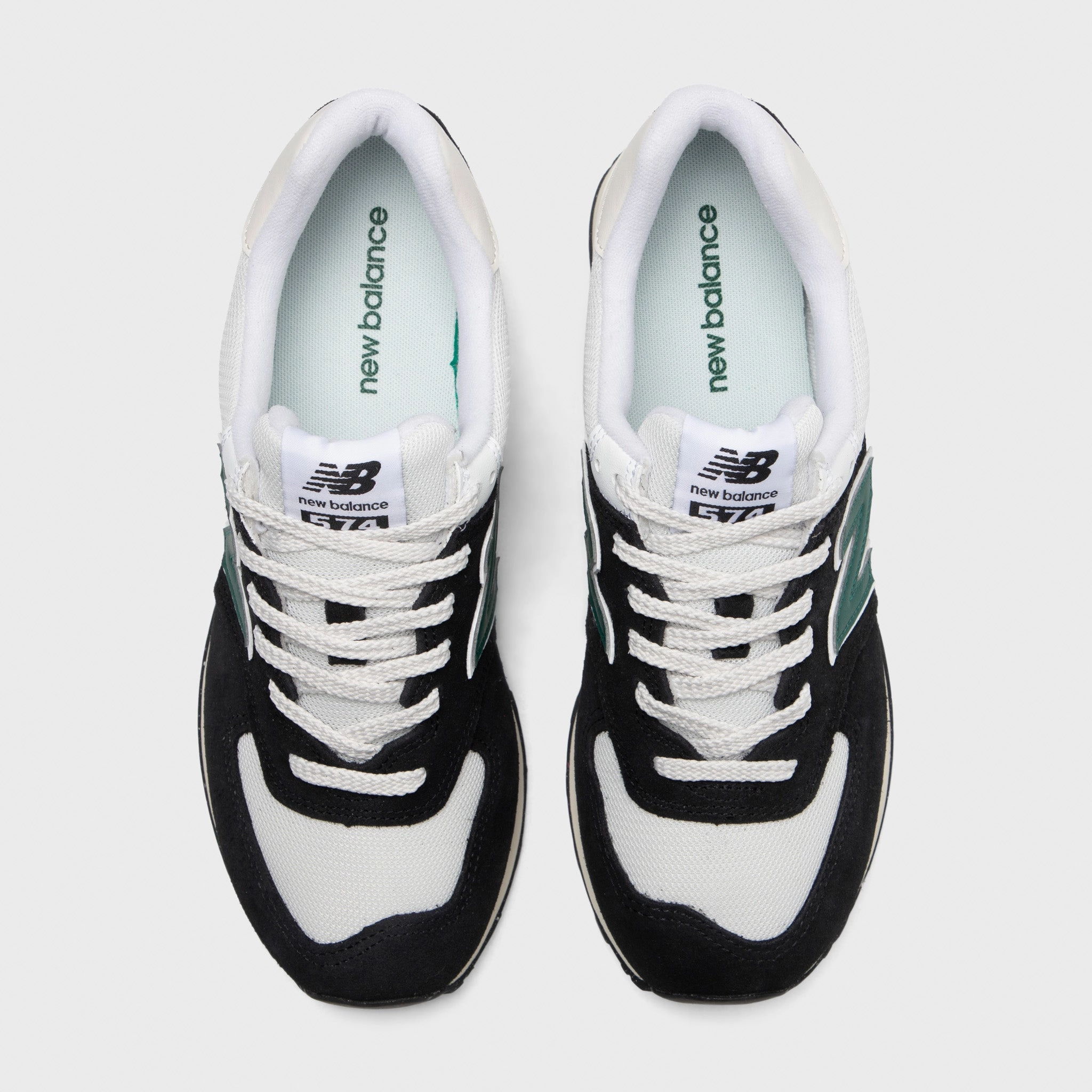 New Balance 574 Black / Green - White half - sizes