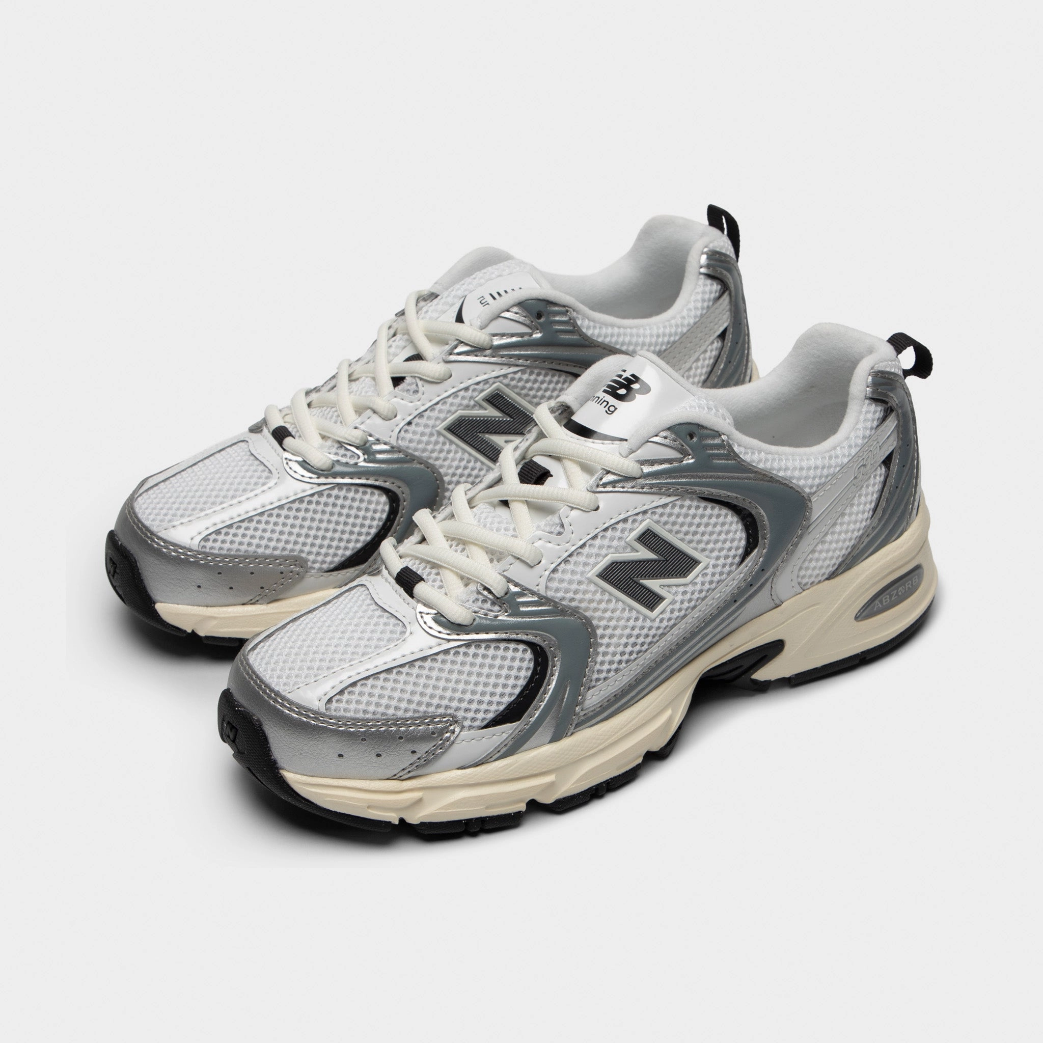 New Balance 530 Silver Metallic / Black Cement stretchy - material shoes