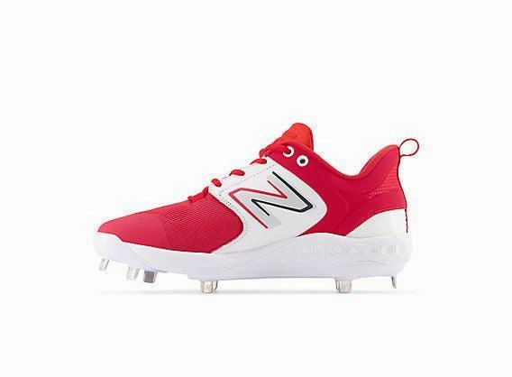 exercise routine running shoes for competitive male runners New Balance Men's Fresh Foam X 3000 V6 Metal Baseball Cleats - Red with White - L3000TR6
