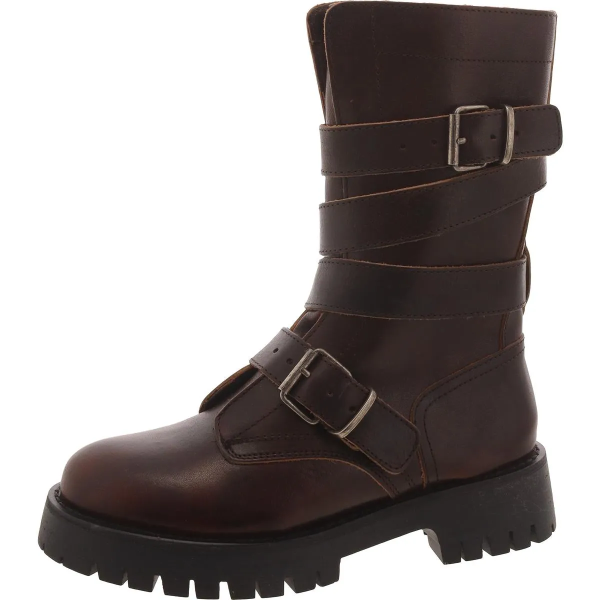 Trenton Womens Leather Lugged Sole Mid-Calf Boots Parent Stable Support Urban Commute