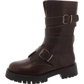 Trenton Womens Leather Lugged Sole Mid-Calf Boots Parent Stable Support Urban Commute