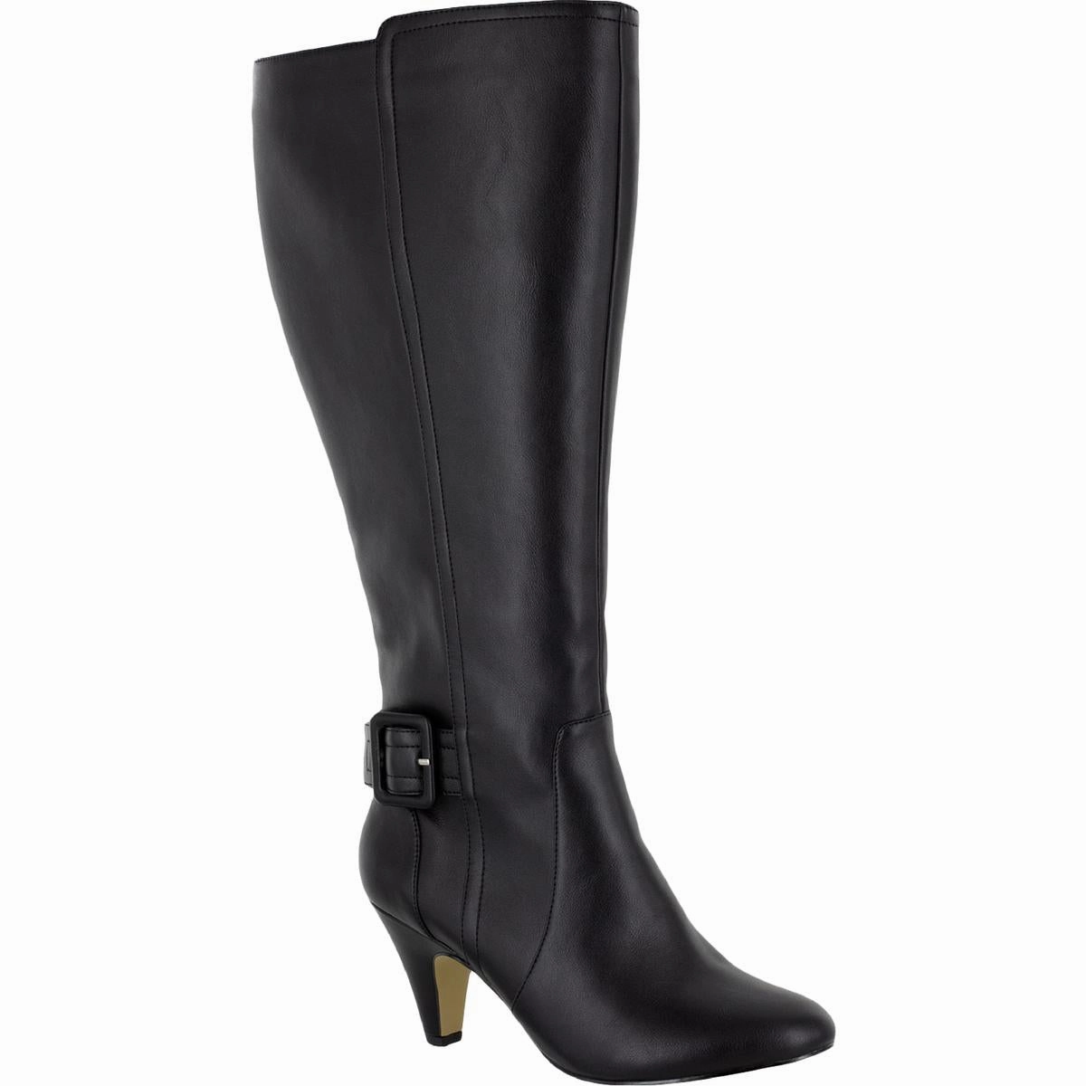 Troy II Plus Womens Faux Leather Wide Calf Knee-High Boots Walk Support Comfortable Arch