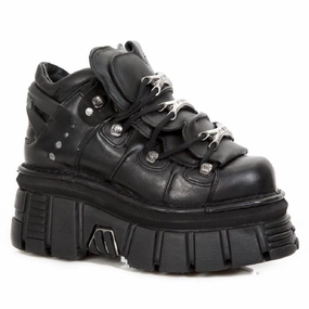 Easy Match New Rock 106-S29 Tower Shoes Metallic Black Leather Biker Punk Gothic Boots