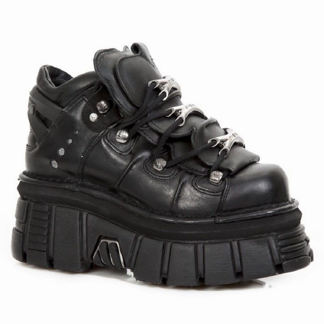 Easy Match New Rock 106-S29 Tower Shoes Metallic Black Leather Biker Punk Gothic Boots