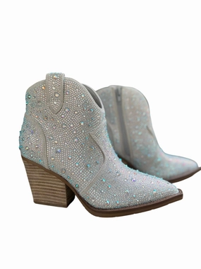 Distressed finish Stroke Of Midnight Rhinestone Booties In Silver
