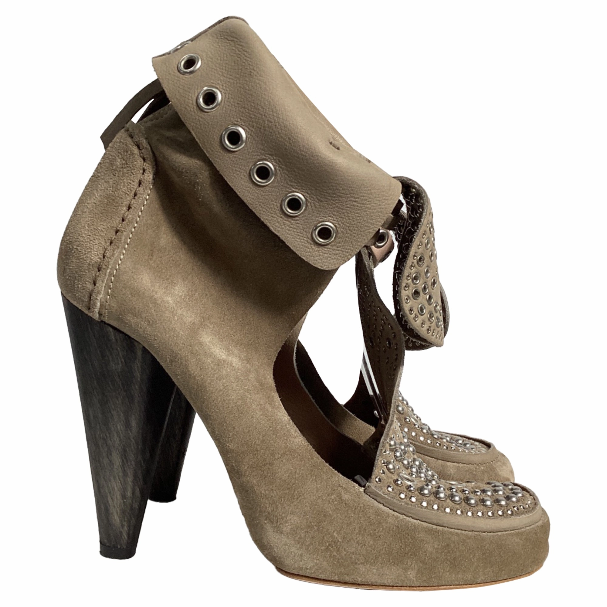 Insulated Adventure Journey Isabel Marant Mossa Studded Cut Out Ankle Boots in Brown Suede
