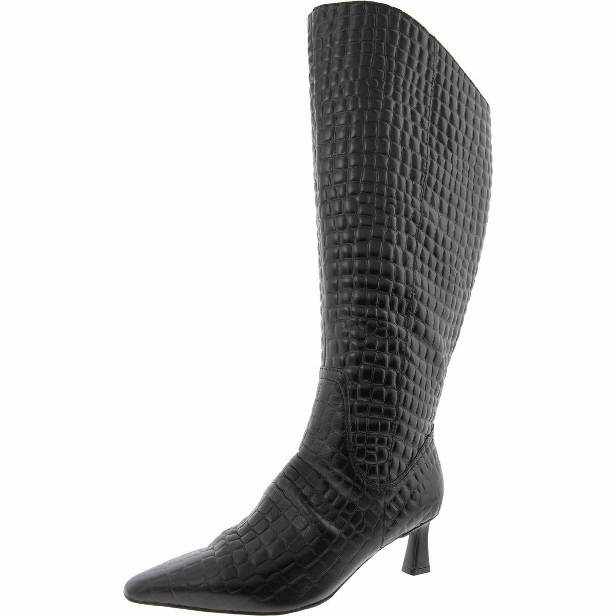Deesha Womens Solid Leather Knee-High Boots Rough texture