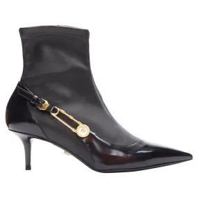 Country Side Outdoor Style Versace Medusa Punk Safety Pin leather kitten heel bootie