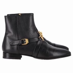Waterproof Morning Walk High Traction All Day Wear Versace Medusa Buckled Ankle Boots in Black Leather