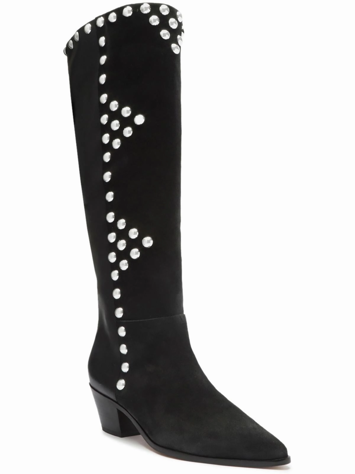 Bota Womens Leather Studded Knee-High Boots Daily Comfort Comfort Lining Remote Hiking
