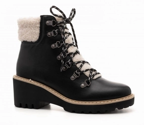 Women's Sherpa Wedge Boots In Black Stain Resistant