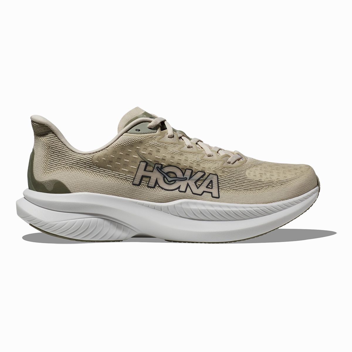 Hoka Mach 6 - Oat Milk - Barley polyester shoes running in a mud run