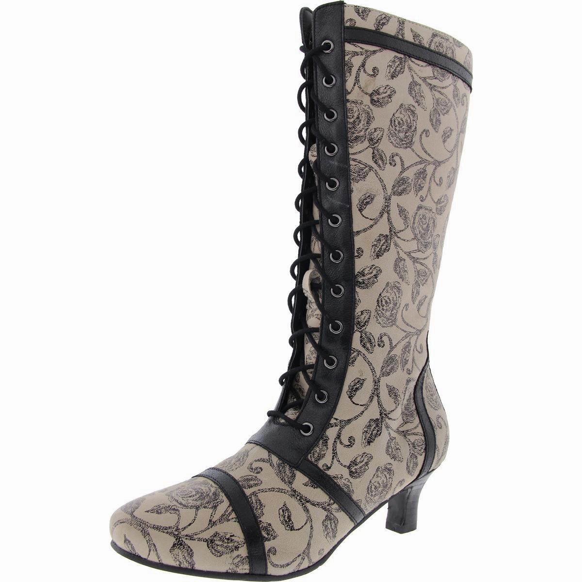 Vintage 2.0 Womens Floral Print Leather Knee-High Boots Sturdy Frame