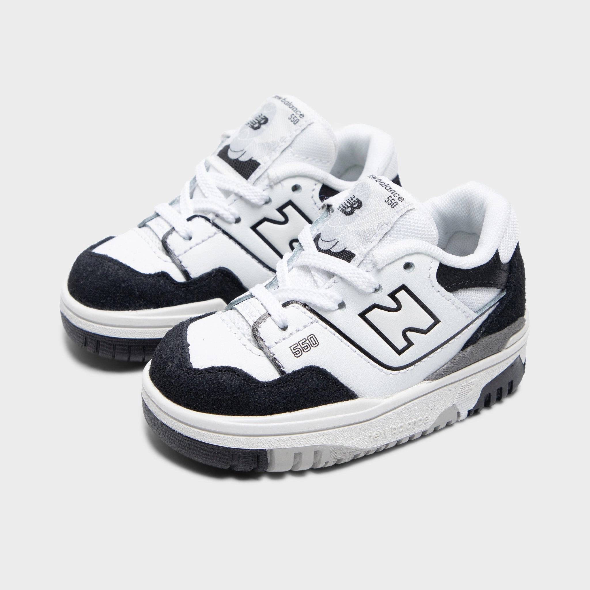 New Balance Infants' 550 White / Black Curved Heel Durable Stitching