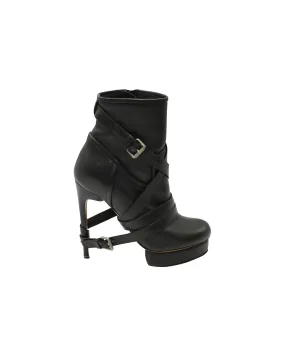 Nicholas Kirkwood Platform Ankle Boots with Straps in Black Leather Insulated Trail Runner Rugged Built Morning Walk