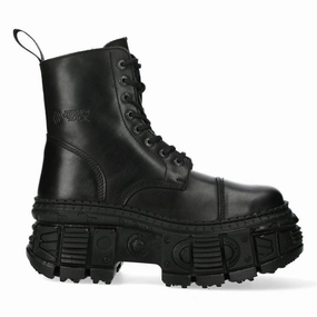 New Rock Black Goth Leather Boots-WALL083C-S5 Padded Tongue