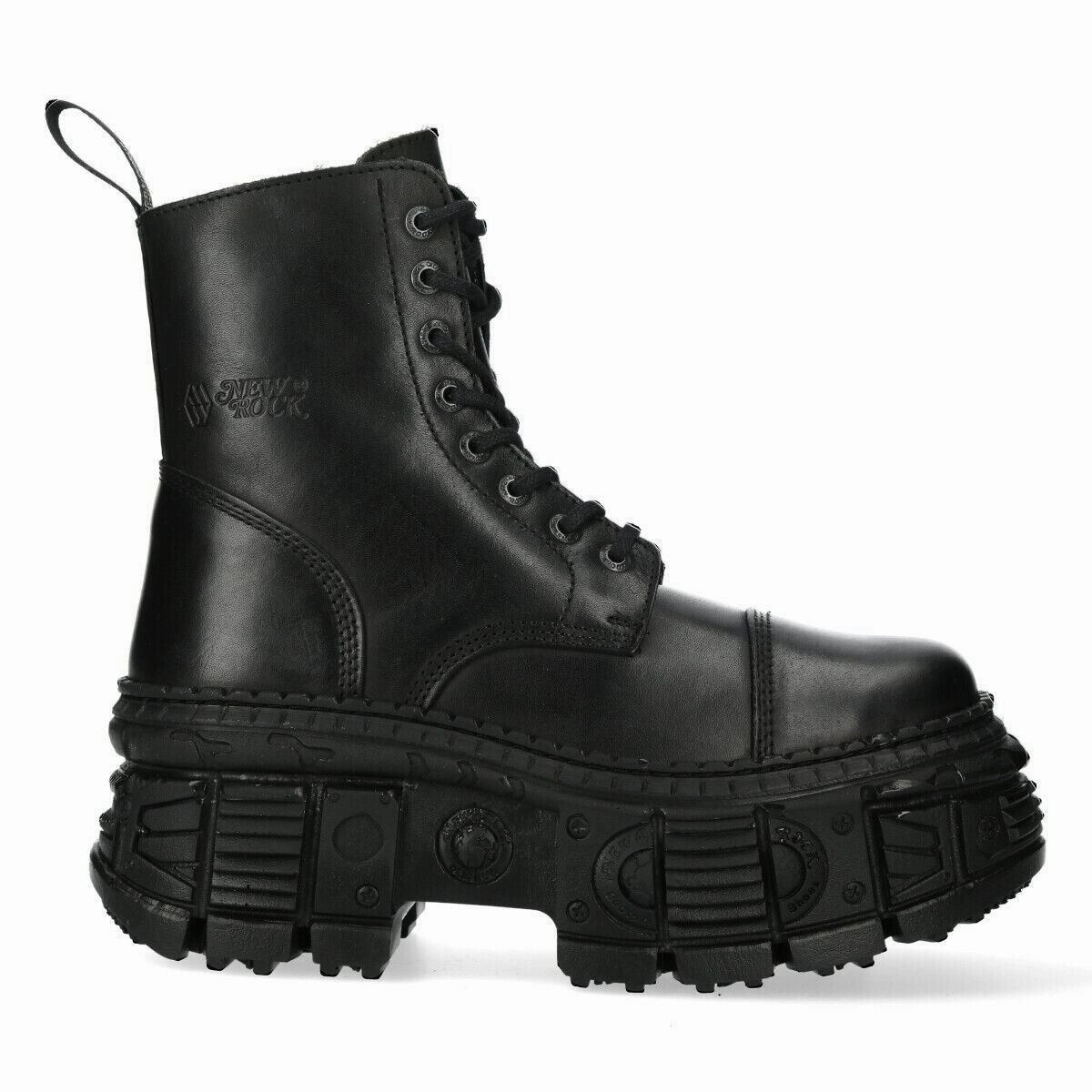 New Rock Black Goth Leather Boots-WALL083C-S5 Padded Tongue