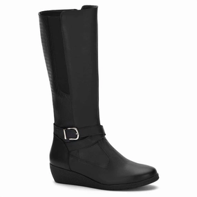 Mesh Lining Women's Leather Riding Boots In Black