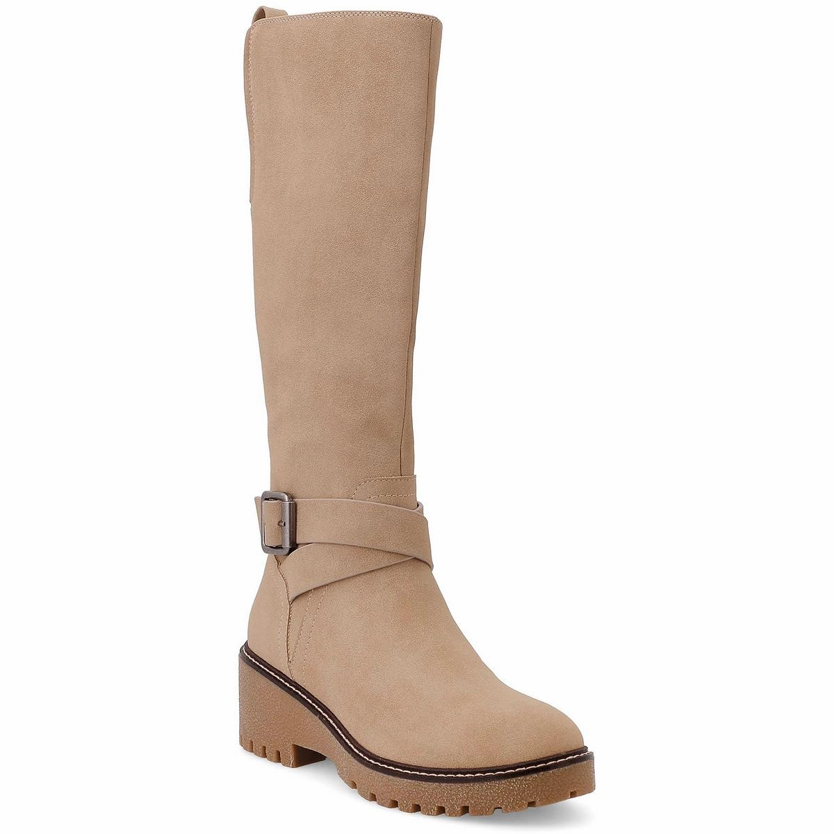 Anti Bacterial Kathleen Womens Faux Suede Lugged Sole Knee-High Boots